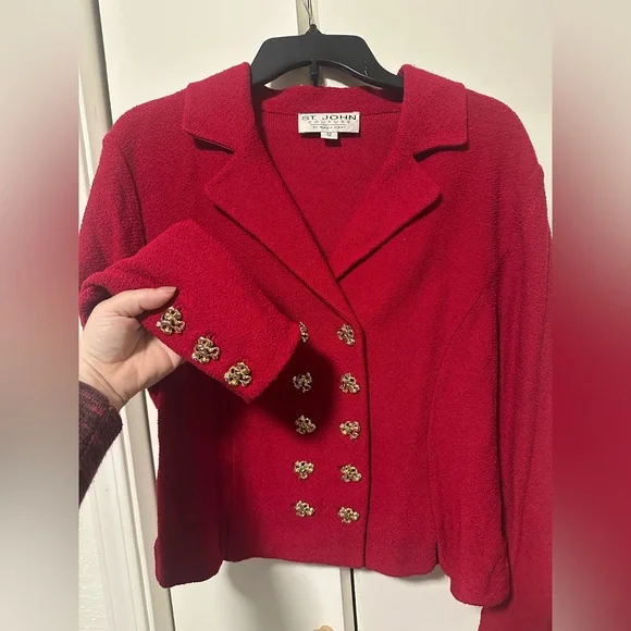 St. John Couture Women's Scarlet Blazer with Gold Buttons - Picture 4 of 7